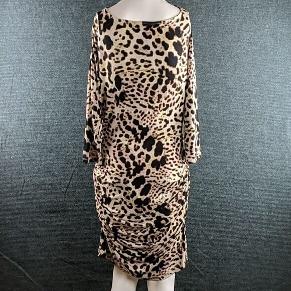 J. Lo Animal Print Ruched Sides 3/4 Sleeve Dress - Picture 6 of 17